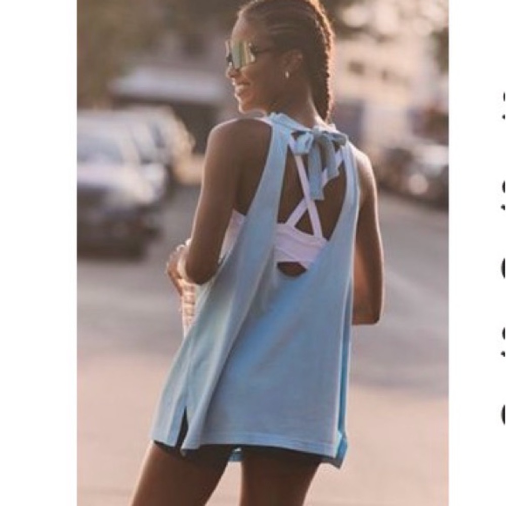 FP Movement by Free People Light Blue Bow-Back Tank Top